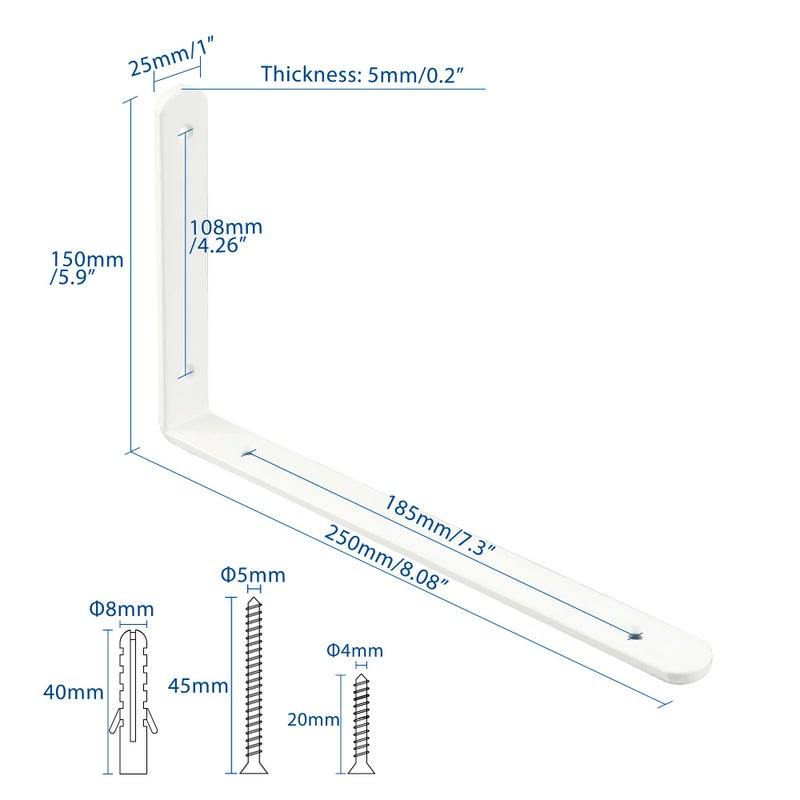 Mooche 4Pack Floating Shelf Bracket, Heavy Duty Shelf Brackets Metal L Brackets for Kitchen Bathroom Shelf Support Wall Mounted with Screw Included (White, 10*6 Inch) - Image 2